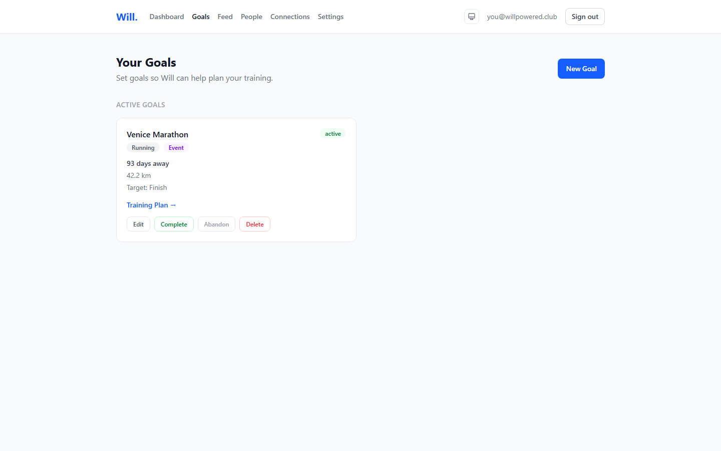 The Goals page